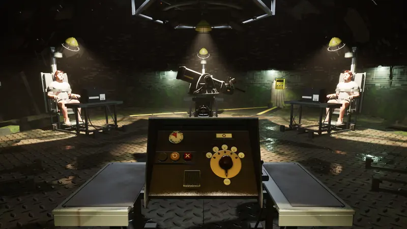 First-person view of the console and target dial.